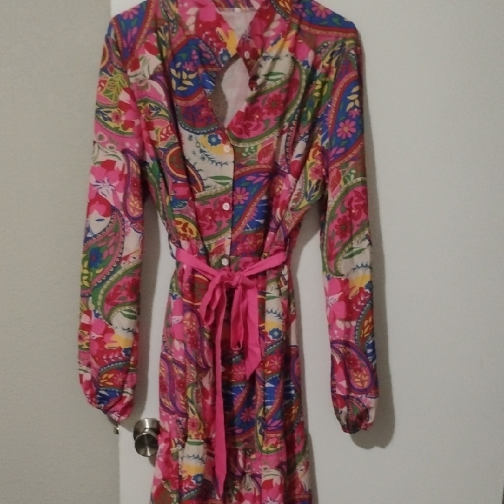 Adrianna Papell Multicolor Paisley Long Sleeve Dress